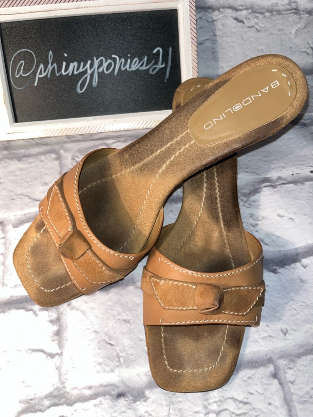 Bandolino Tan Leather Slip-On Mules with Decorative Buckle